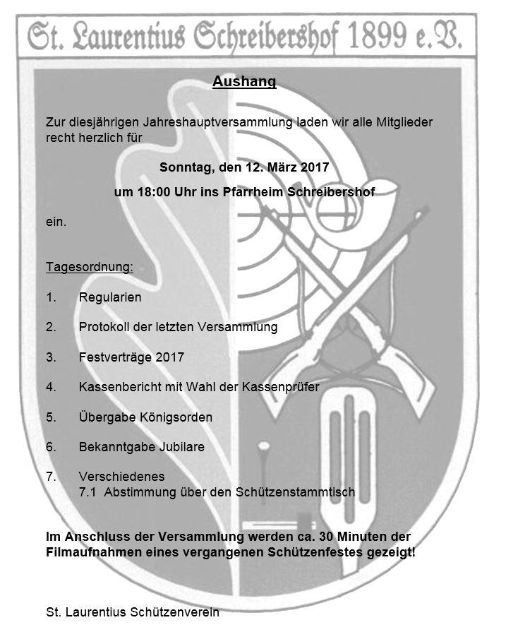 Jahreshauptversammlung 12.03.2017